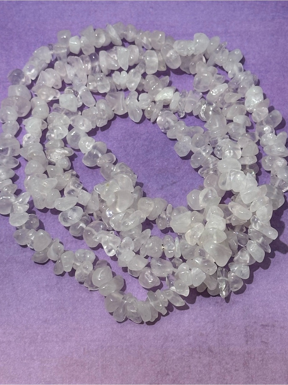 Natural Clear Quartz Crystal Necklace Chip Nugget Endless Bead Strand 34” Boho